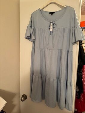 J. Crew Factory Light Blue Tiered Cotton Dress